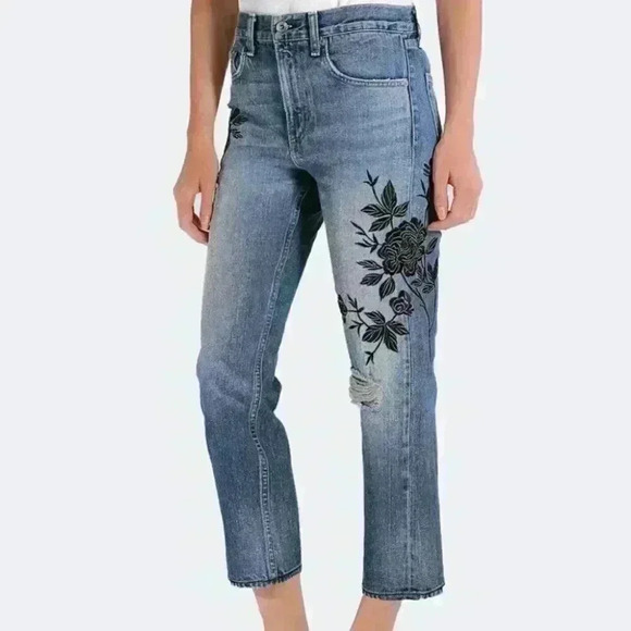 NEW Rag & Bone Marilyn Embroidered Ramona Jeans Floral Bohemian Distressed Denim - Picture 3 of 11